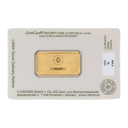 5 Gramm Goldbarren Feingold C. Hafner