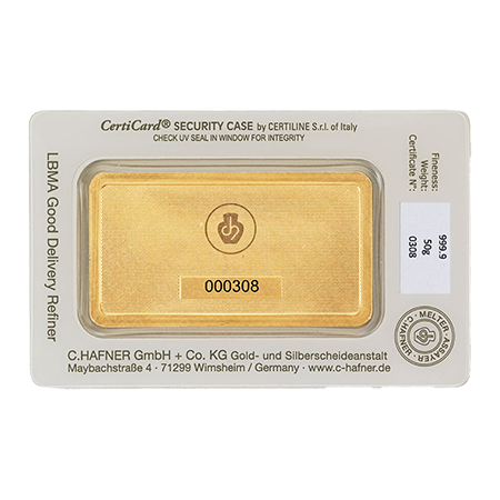 50 Gramm Goldbarren Feingold C. Hafner