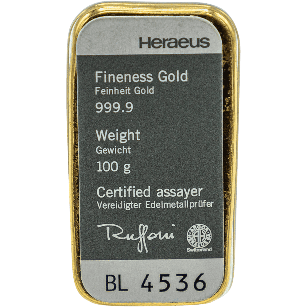 100 Gramm Goldbarren (diverse Hersteller)